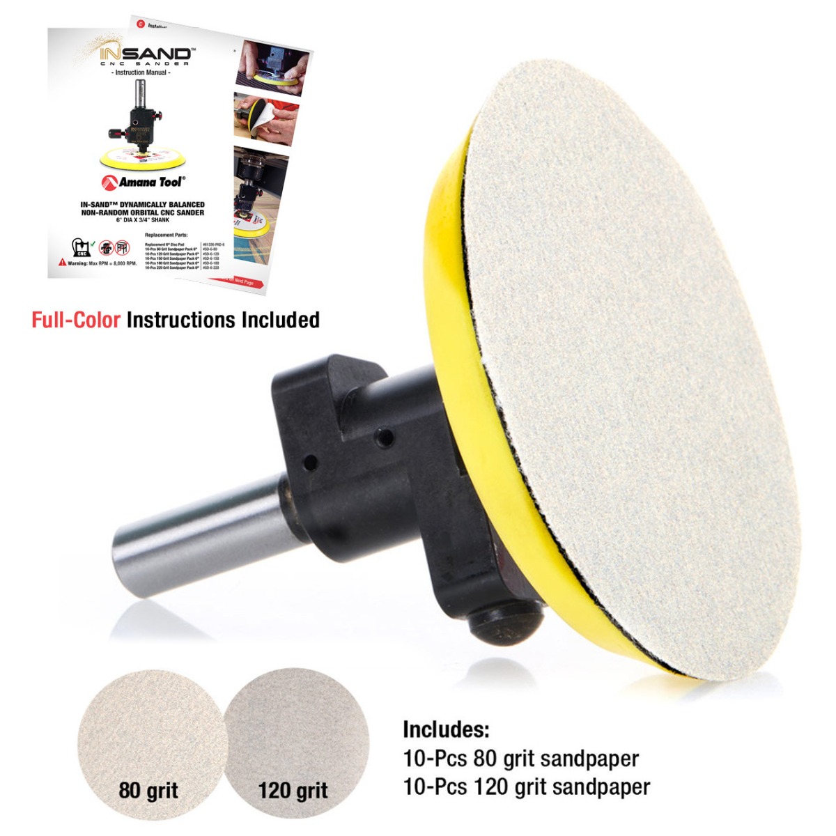 AMANA 61299 IN-SAND™ Dynamically Balanced Non-Random Orbital CNC Sander 1/2 Shank