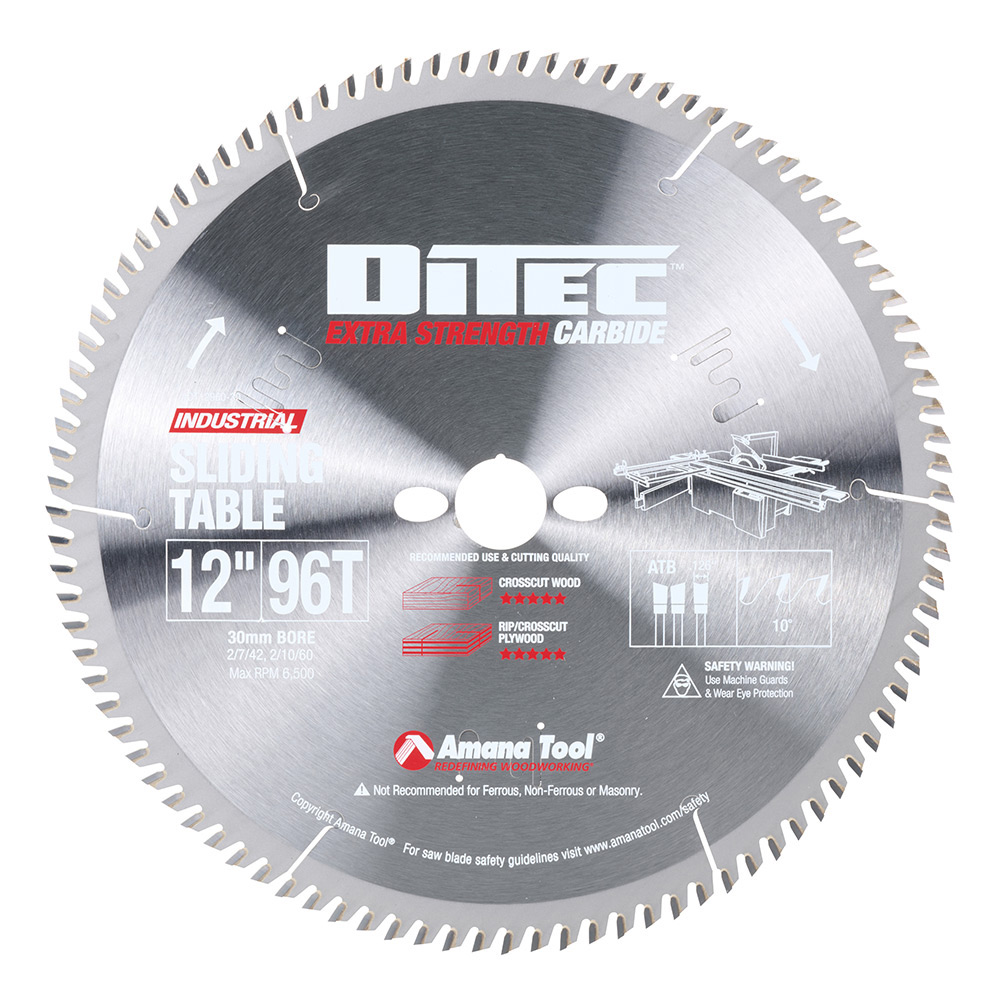 DT1AMANA 2961-30 Carbide Tipped Sliding Table Saw 12 Inch Dia x 96T TCG, 10 Deg, 30mm Bore