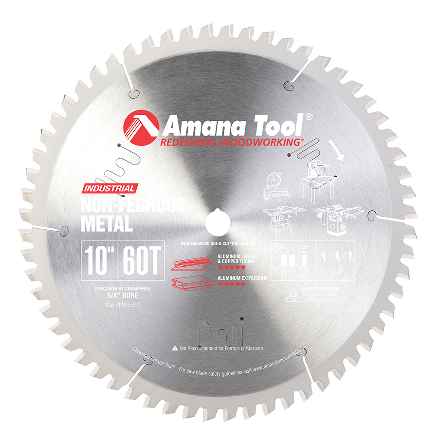 Amana 510601 Carbide Tipped Aluminum and Non-Ferrous Metals 10 Inch Dia x 60T TCG, -6 Deg, 5/8 Bore_FL5B1XDDMW