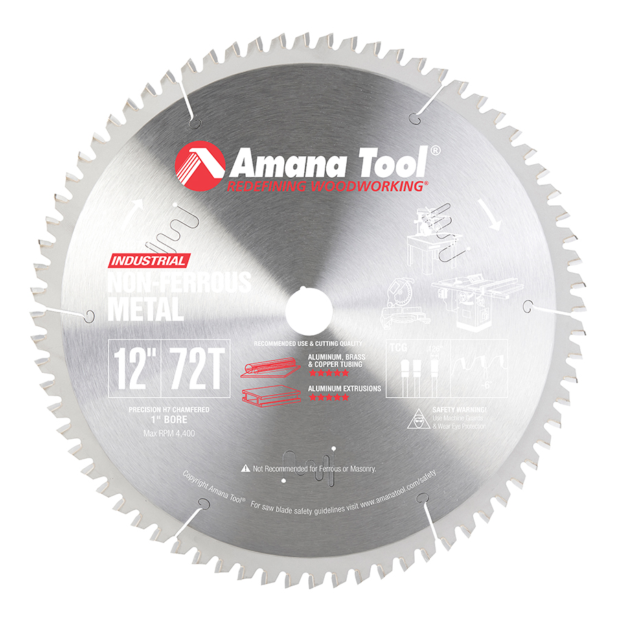Amana 512721 Carbide Tipped Aluminum and Non-Ferrous Metals 12 Inch Dia x 72T TCG, -6 Deg, 30mm Bore_00DW80HKW0