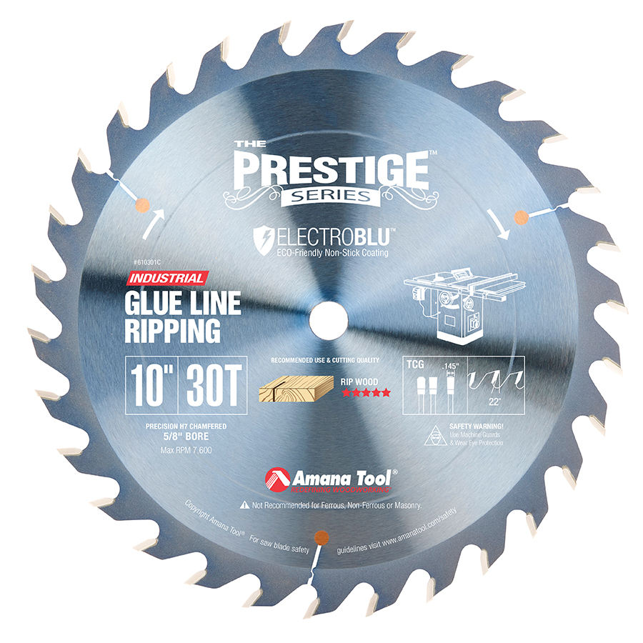 Amana 610301C Electro-Blu™ Carbide Tipped Prestige™ Glue Line Ripping 10 inch Dia x 30T TCG, 22 Deg, 5/8 Bore_RGB9TID0UY