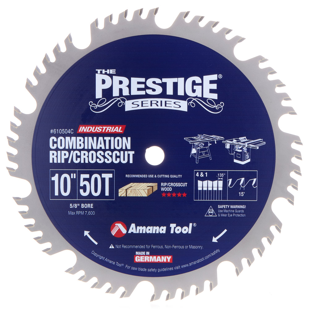ใบเลื่อย Amana Tool 610504C Electro-Blu Carbide Tipped Combination Ripping and Crosscut 10 Inch D x 50T 4+1