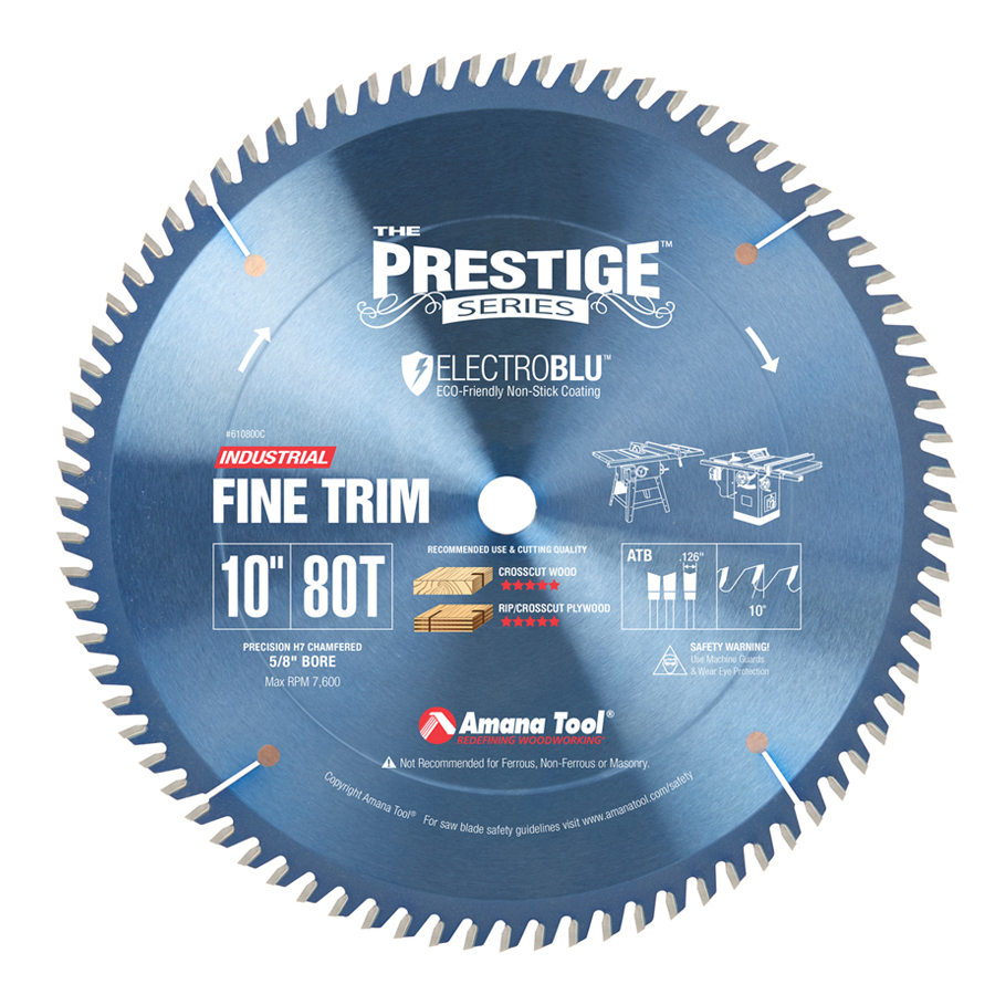 Amana 610800C Electro-Blu™ Carbide Tipped Prestige™ Trim 10 Inch Dia x 80T ATB, 10 Deg, 5/8 Bore, Non-Stick Coated_22reqst5qo_ADS233YBWM