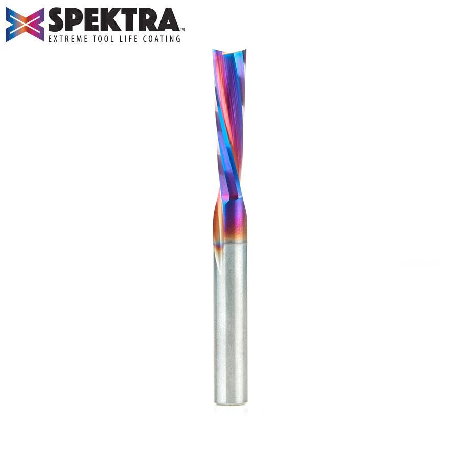 46348-K Solid Carbide Spektra™ Extreme Tool Life Coated Spiral Plunge for Solid Wood 1/4 Dia x 1 x 1/4 Inch Shank Down-Cut
