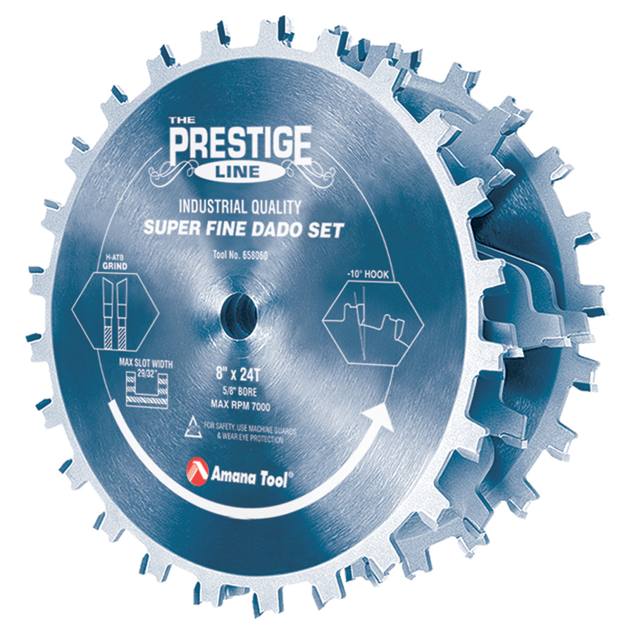 AMANA 658060C Carbide Tipped Electro-Blu™ Prestige Dado 8 Inch Dia x 24T H-ATB, 5/8 Bore, Complete Dado Set with Six 4-Wing Chippers_7h52oiq4f