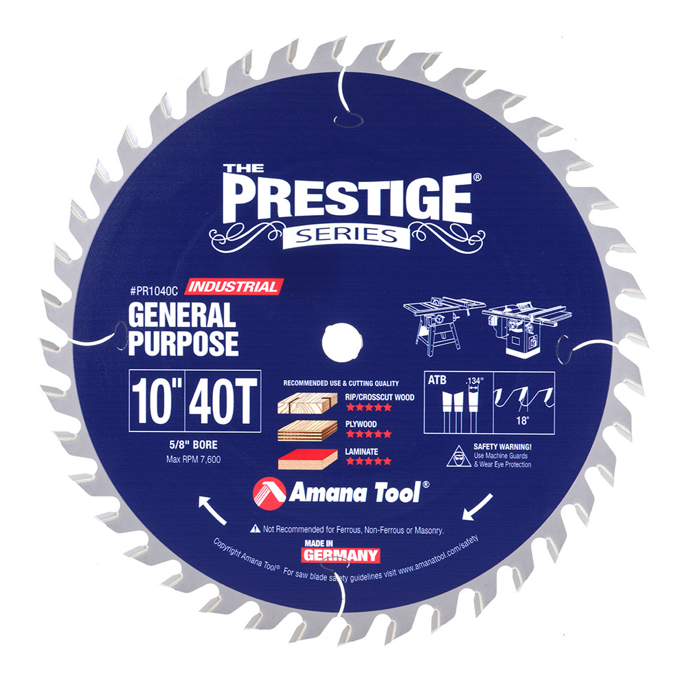 Amana Tool PR1040C  Carbide Tipped Prestige General Purpose 10 Inch Dia 40T ATB, 18 Deg, 5/8 Bore