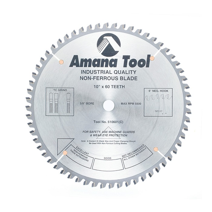Amana Tool 510601-30 Carbide Tipped Aluminum and Non-Ferrous Metals 10 Inch Dia x 60T TCG, -6 Deg, 30mm Bore