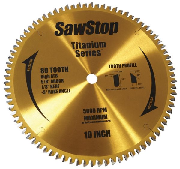 SAWSTOP 80T Titanium Series Premium Saw Blade – 80 Tooth, High ATB, Plywood Blade