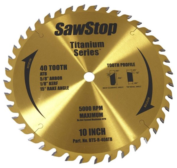 SAWSTOP 40T Titanium Series Premium Saw Blade – 40 Tooth, ATB, Ripping Blade For Table Saws